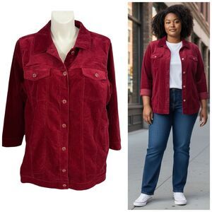 d&co Blazer Womens 2X Red Fine Corduroy Jacket Workwear Business Casual Office
